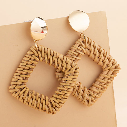 Boho Rattan With Raffia Tassel Pendant Earrings - Top Boho